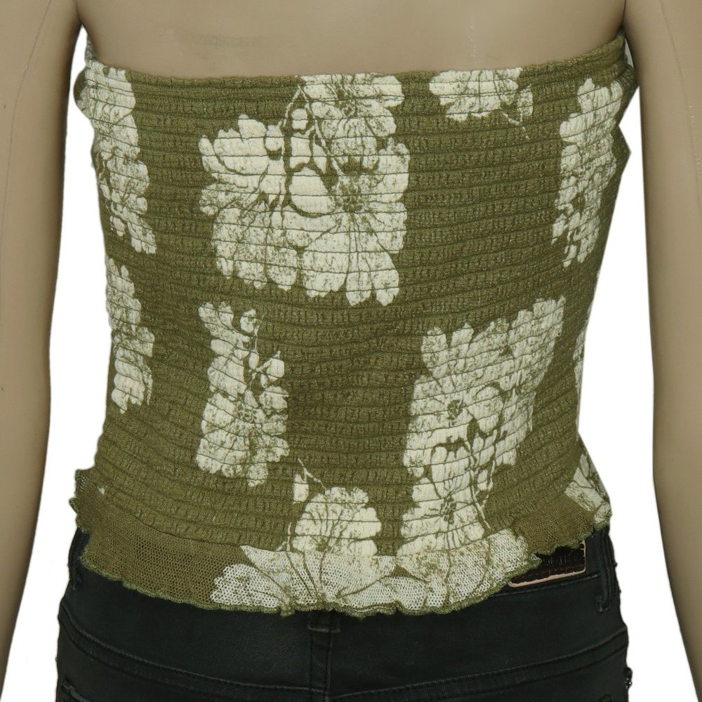 Free People Poppy Tube Top Army Green Combo Strapless Smocked XS - Picture 6 of 8